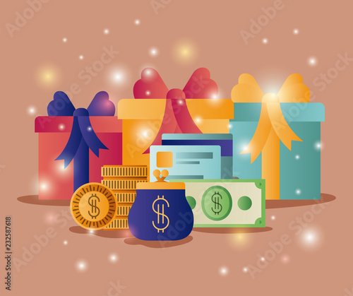 gift boxes with commercial icons