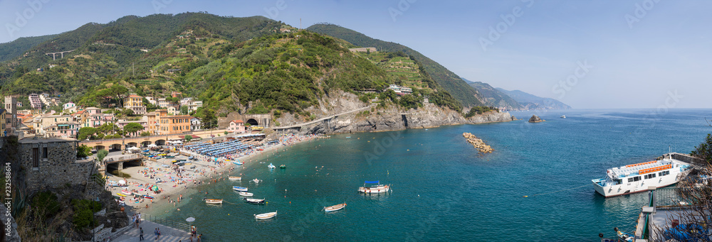 \Panoramic view of the beach at Monterosso al Mare, Liguria, Italy