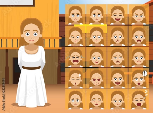 Western Costume Girl Cartoon Character Emotions