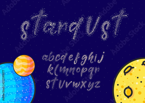 Glittering stars hand drawn color alphabet vector set