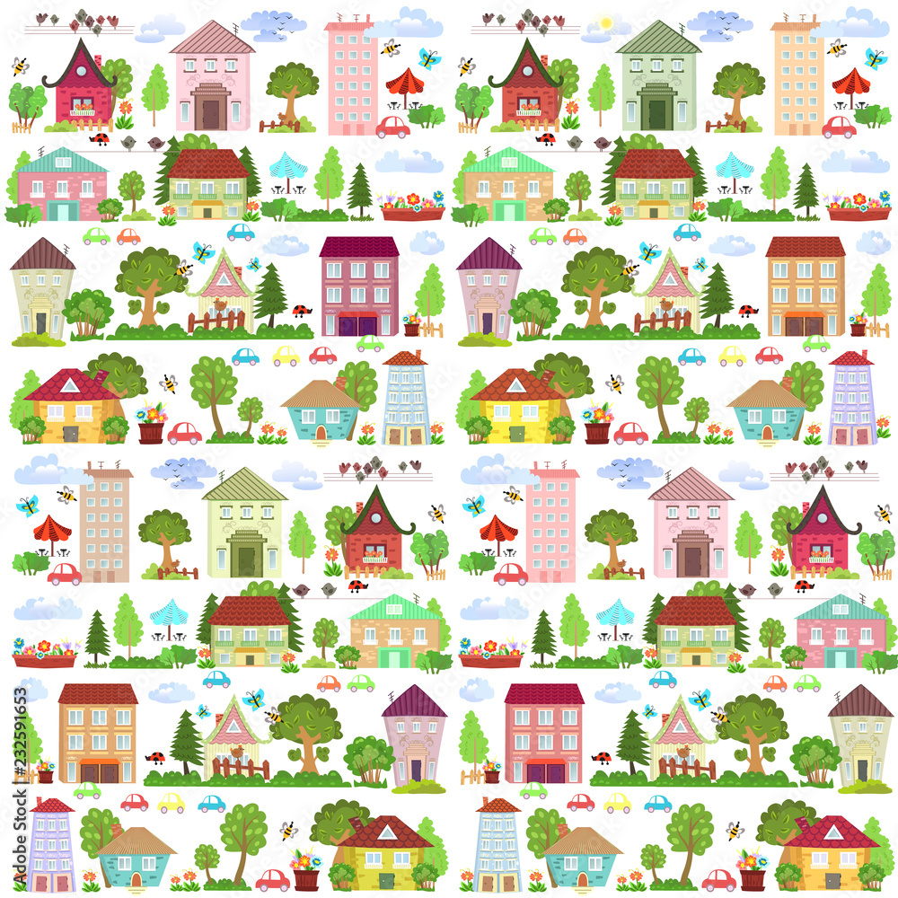 Fototapeta premium cute collection funny houses with trees for your design