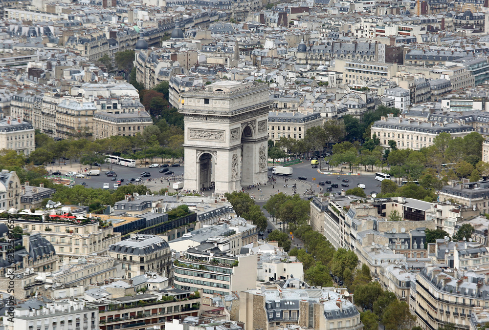 Triumphal arch from the Eiffel Tower in Paris