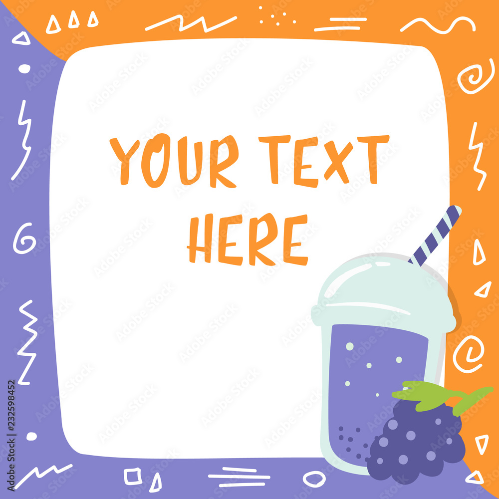 Naklejka premium Grape purple cup fresh bubble drink with text advertising template