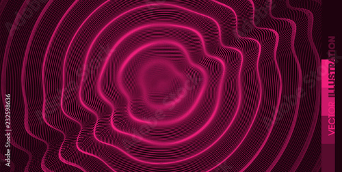 3D wavy background with ripple effect. Vector illustration with particle. 3D grid surface.