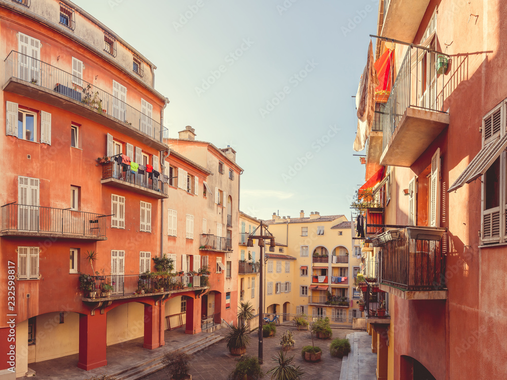 France, Nice city, traditional houses with courtyard in the Old Town