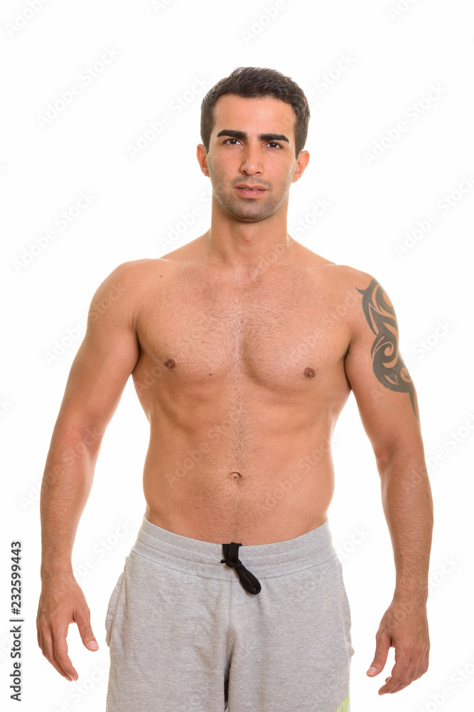 Portrait of young handsome Persian man shirtless Portrait of young handsome Persian man shirtless