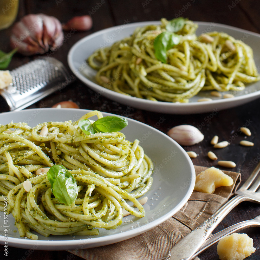Spaghetti pasta with pesto sauce Spaghetti pasta with pesto sauce