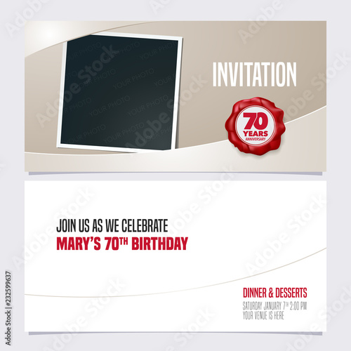 70 years anniversary invitation vector illustration. Graphic design template