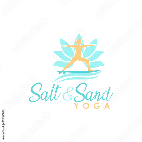 Lotus flowers logo with people are yoga surfing