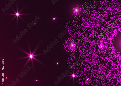 Elegant ornament on a dark background. Inner light, sparks. Stylish decorative design. Vector illustration.