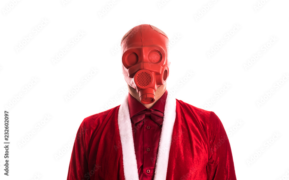 a man in a red gas mask a man in a red gas mask
