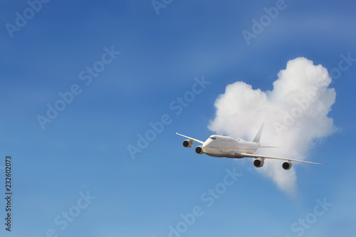 cloud heart on sky with copy space come with airplane