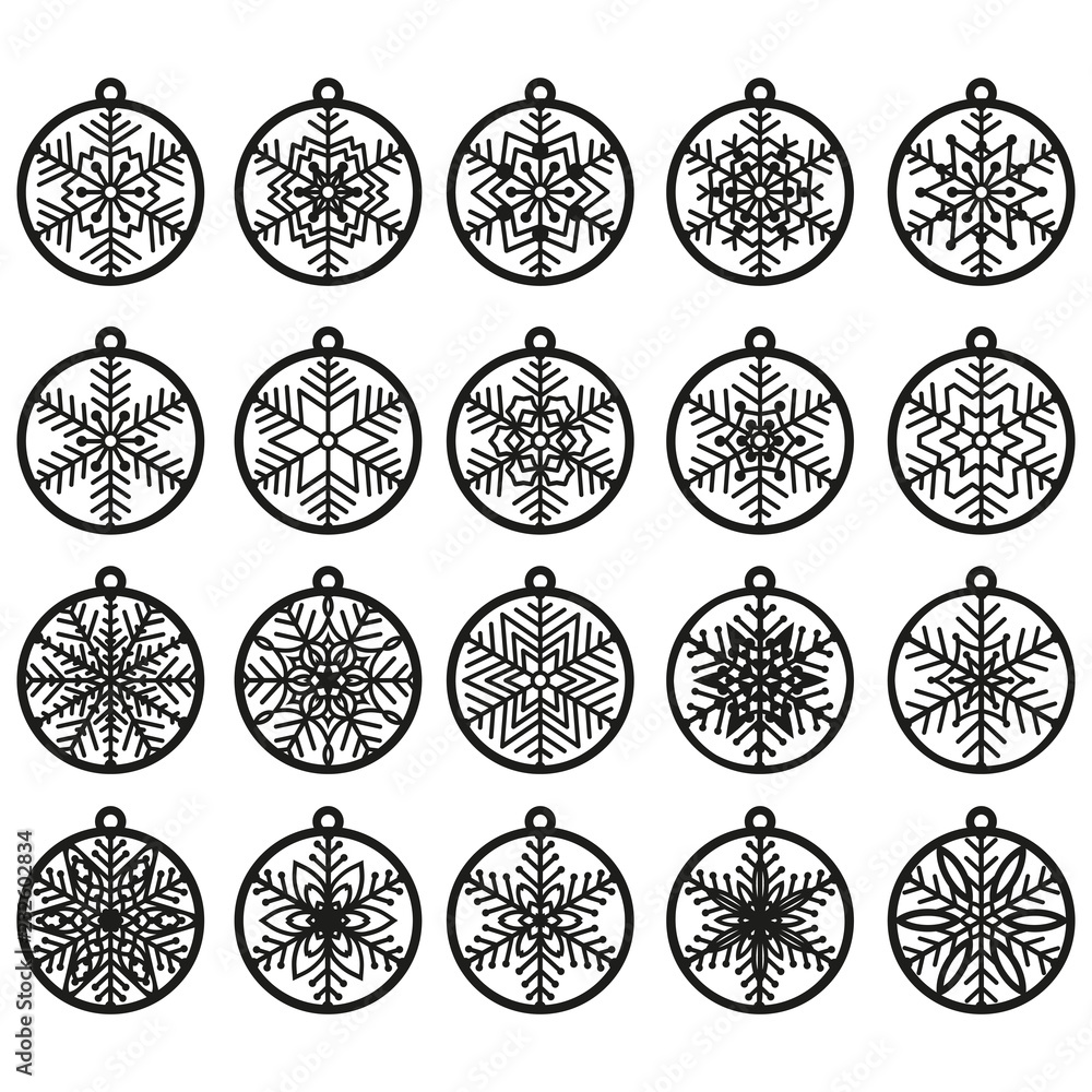 Snowflakes balls set. New Year and Christmas template for decoration. Snowflakes balls set. New Year and Christmas template for decoration.