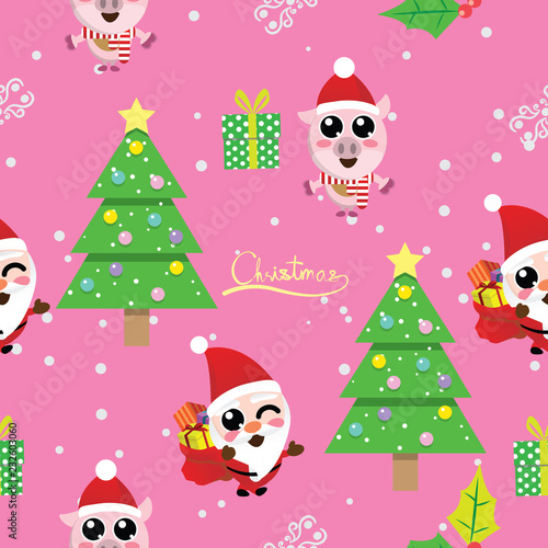 the Christmas seamless pattern,winter,happy new year,christmas tree,pig