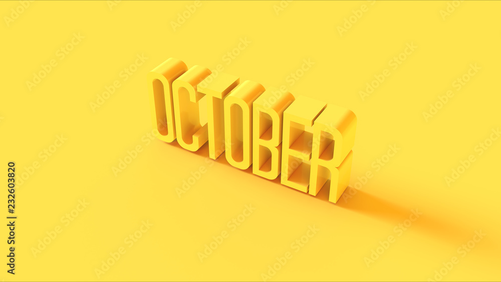 Bright Yellow October Sign 3d illustration 3d render Bright Yellow October Sign 3d illustration 3d render