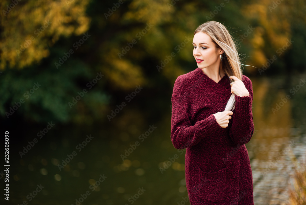 Portrait young beautiful girl outdoors, lonely woman