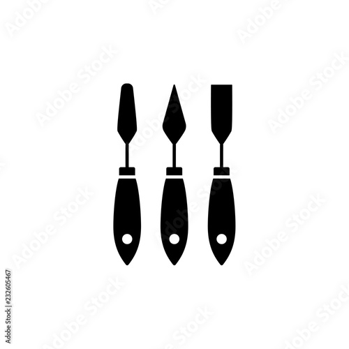 Black & white vector illustration of paper spatula set. Flat icon of hand tools for craft, scrapbook & diy projects. Isolated objects