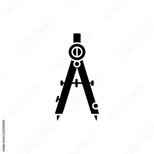 Black & white vector illustration of bow compass divider. Flat icon of instrument for architect, drafter, engineer. Technical & mechanical drawing tool. Isolated object