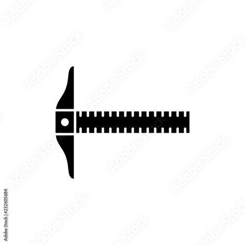 Black & white vector illustration of straight edge with t-square. Flat icon of ruler for architect, drafter, engineer. Technical & mechanical drawing tool. Isolated object