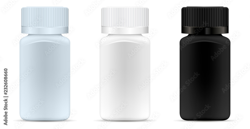 Square medicine bottles. Pharmaceutical containers for pills, capsules, drugs. Medical jar vector mockup. EPS10 illustration. Square medicine bottles. Pharmaceutical containers for pills, capsules, drugs. Medical jar vector mockup. EPS10 illustration.