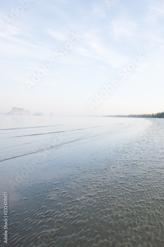 Tranquil beach on summer morning.