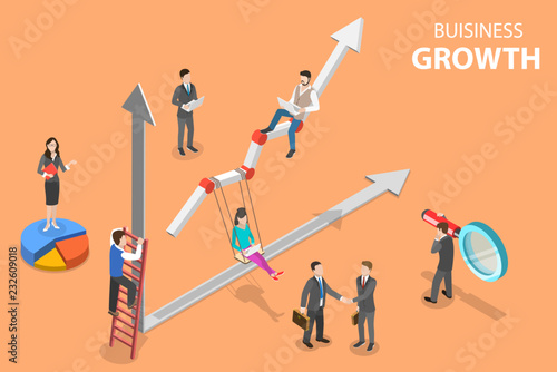 Isometric flat vector concept of business growth, increasing efficiency, profit.