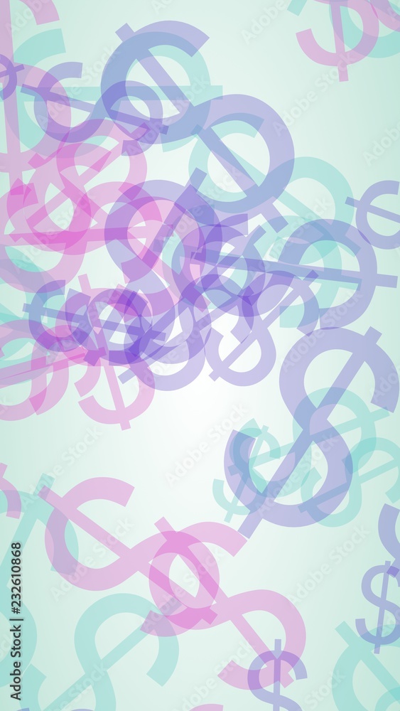 Multicolored translucent dollar signs on white background. Vertical image orientation. 3D illustration Multicolored translucent dollar signs on white background. Vertical image orientation. 3D illustration