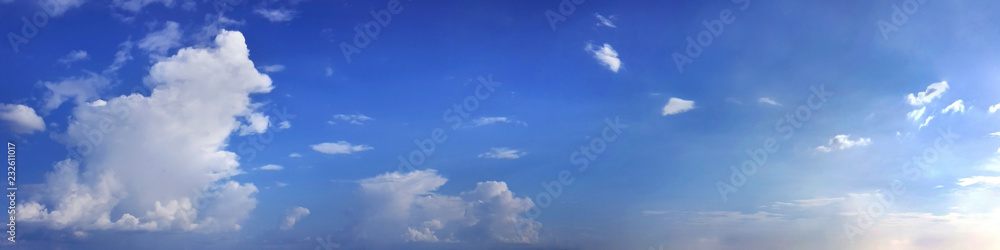 Panorama sky with cloud on a sunny day. Beautiful cirrus cloud.