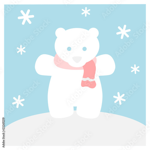 Polar bear with scarf (Winter flat icon set in square frame).