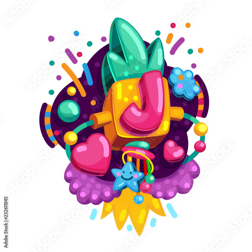 Cartoon alphabet letter J baby initial illustration