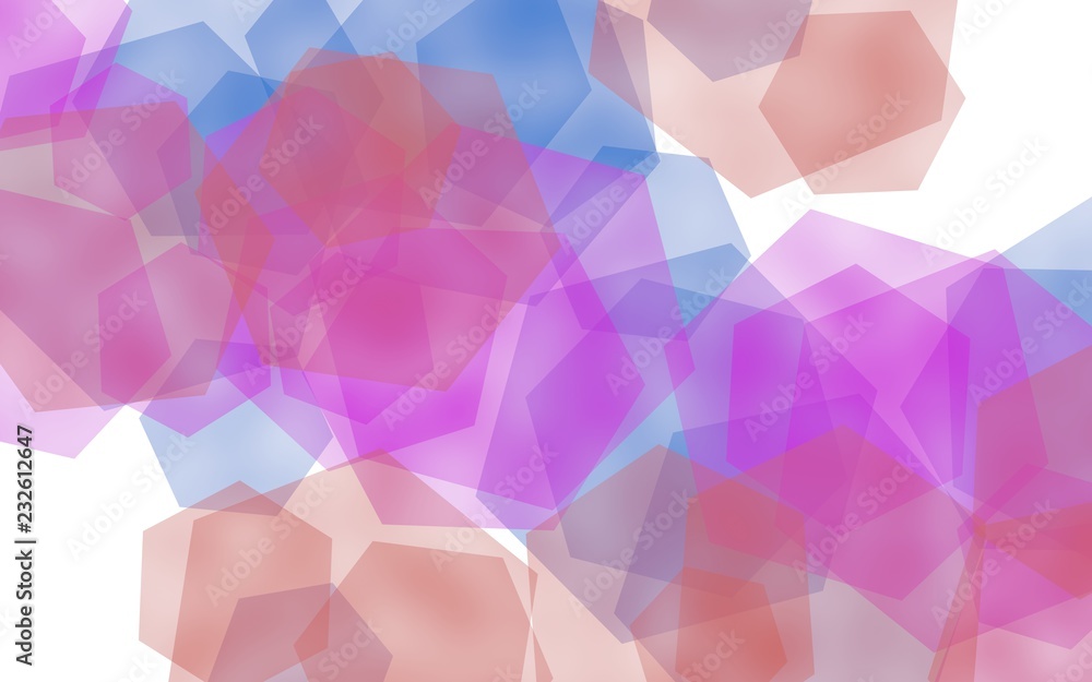 Multicolored translucent hexagons on white background. Pink tones. 3D illustration Multicolored translucent hexagons on white background. Pink tones. 3D illustration