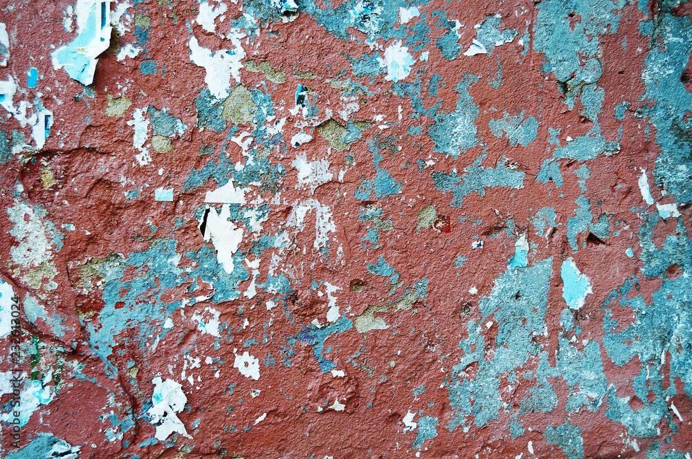 old shabby red and blue wall