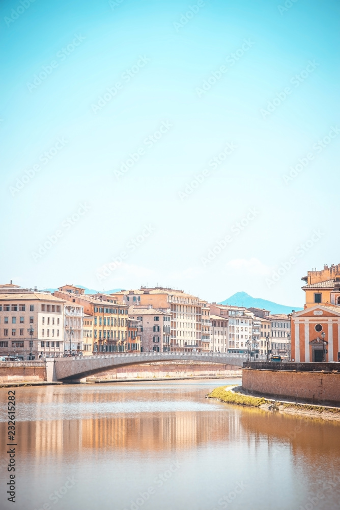 View over river Arno in Tuscany town Pisa