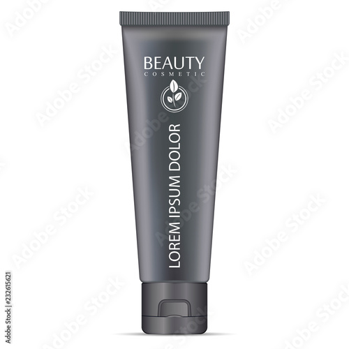 Realistic gray cosmetic cream container and tube for cream, ointment, toothpaste, lotion Mock up bottle. Gel, powder, balsam, with design label.