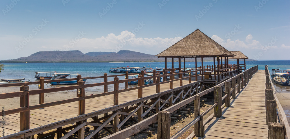 Panorama of a wooden jetty at the Bali Barat National Park, Indonesia Panorama of a wooden jetty at the Bali Barat National Park, Indonesia