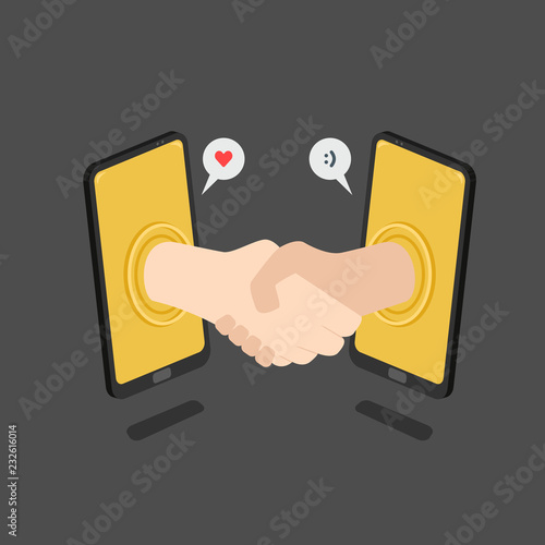 Handshake phone to phone business deal with technology illustration