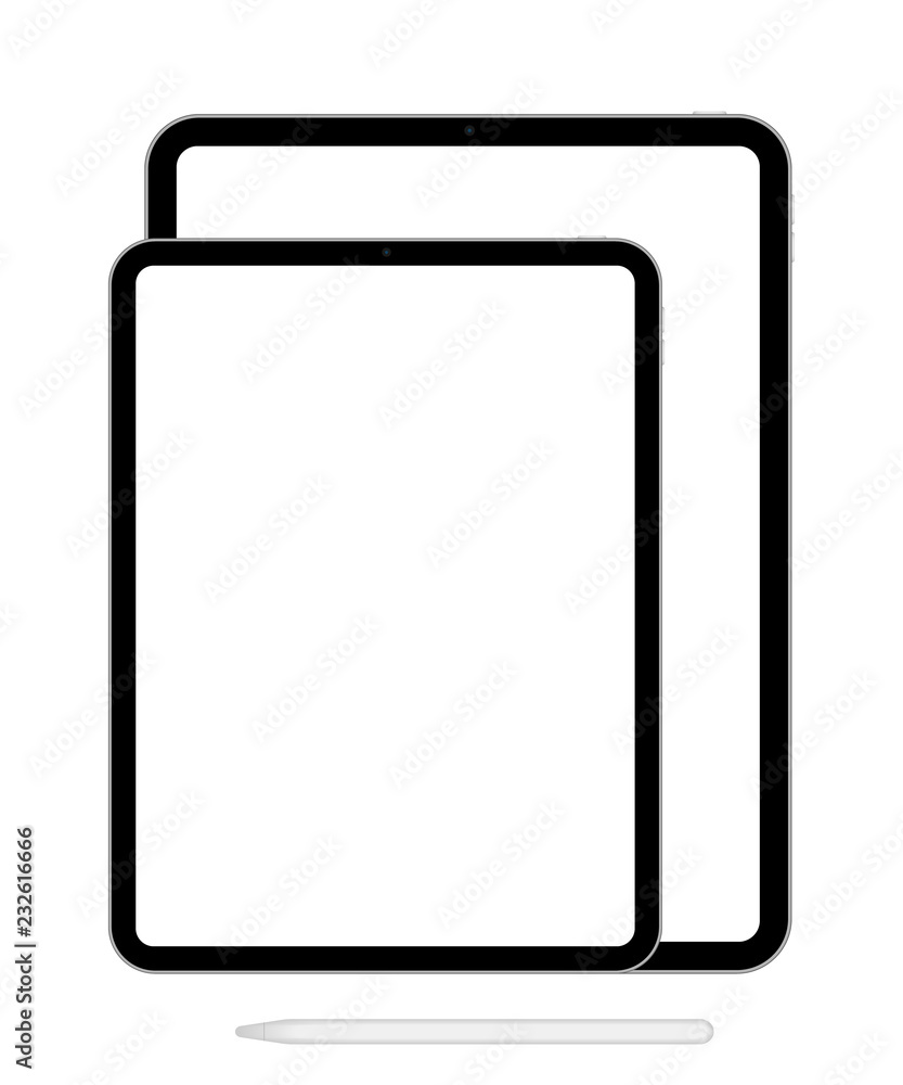 New version of premium tablets.two tablets big and small. Set of realistic 2 tablets on the white background New version of premium tablets.two tablets big and small. Set of realistic 2 tablets on the white background