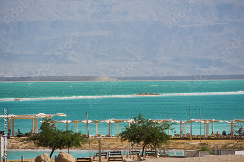 Israel View of Dead Sea beach. Incredible colors of sea.