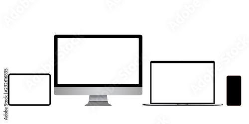 Realistic set mockcup of monitor, laptop, tablet, smartphone 