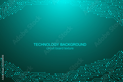 Computer motherboard vector background with circuit board electronic elements. Electronic texture for computer technology, engineering concept. Motherboard integrated computing illustration