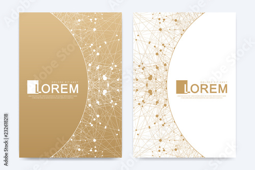 Modern vector template for brochure, leaflet, flyer, cover, banner, catalog, magazine, or annual report in A4 size. Futuristic science and technology design. Presentation with mandala. Lines plexus.