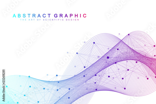 Big Genomic Data Visualization. DNA helix, DNA strand, DNA Test. Molecule or atom, neurons. Abstract structure for Science or medical background, banner.