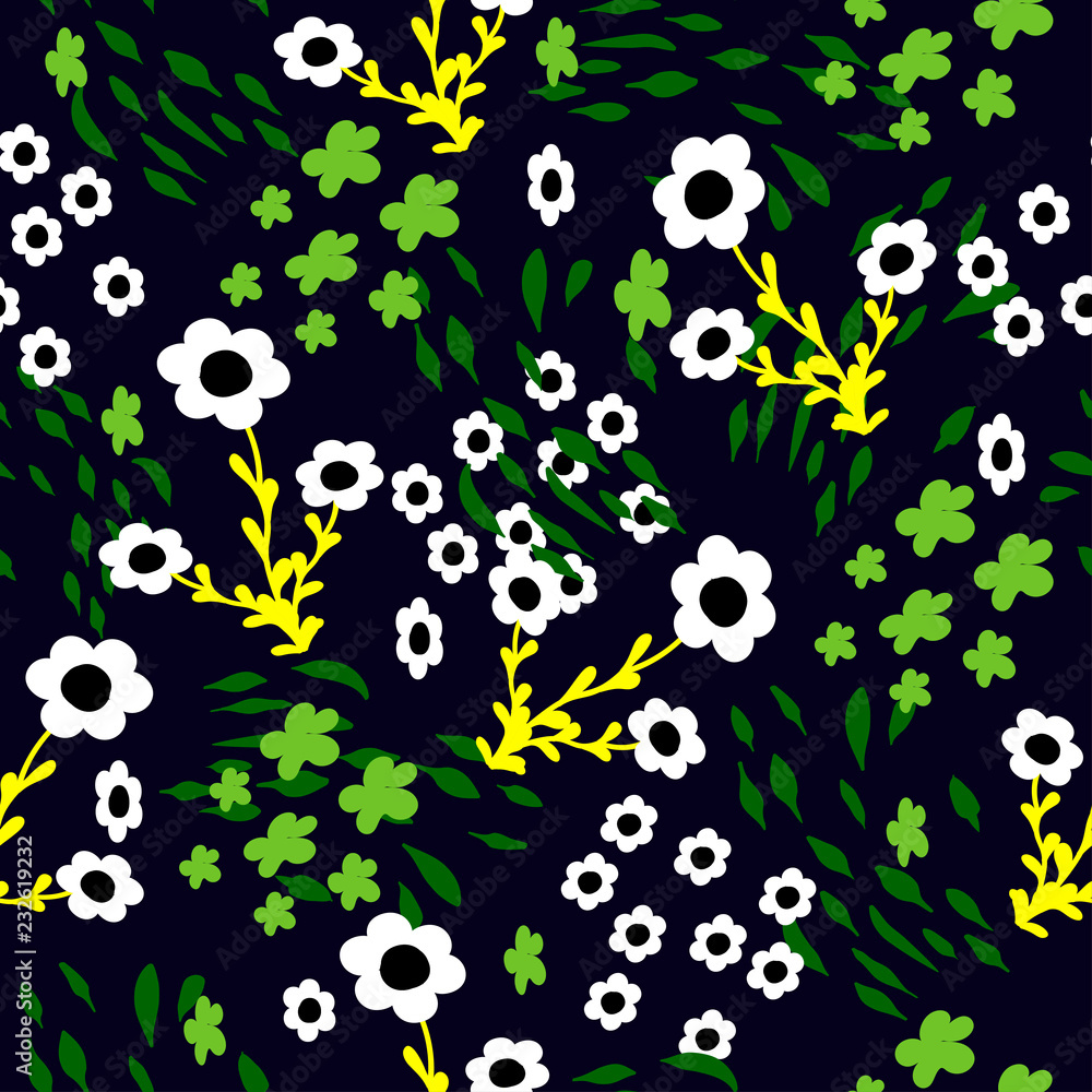 floral ornament of white and green on a blue color