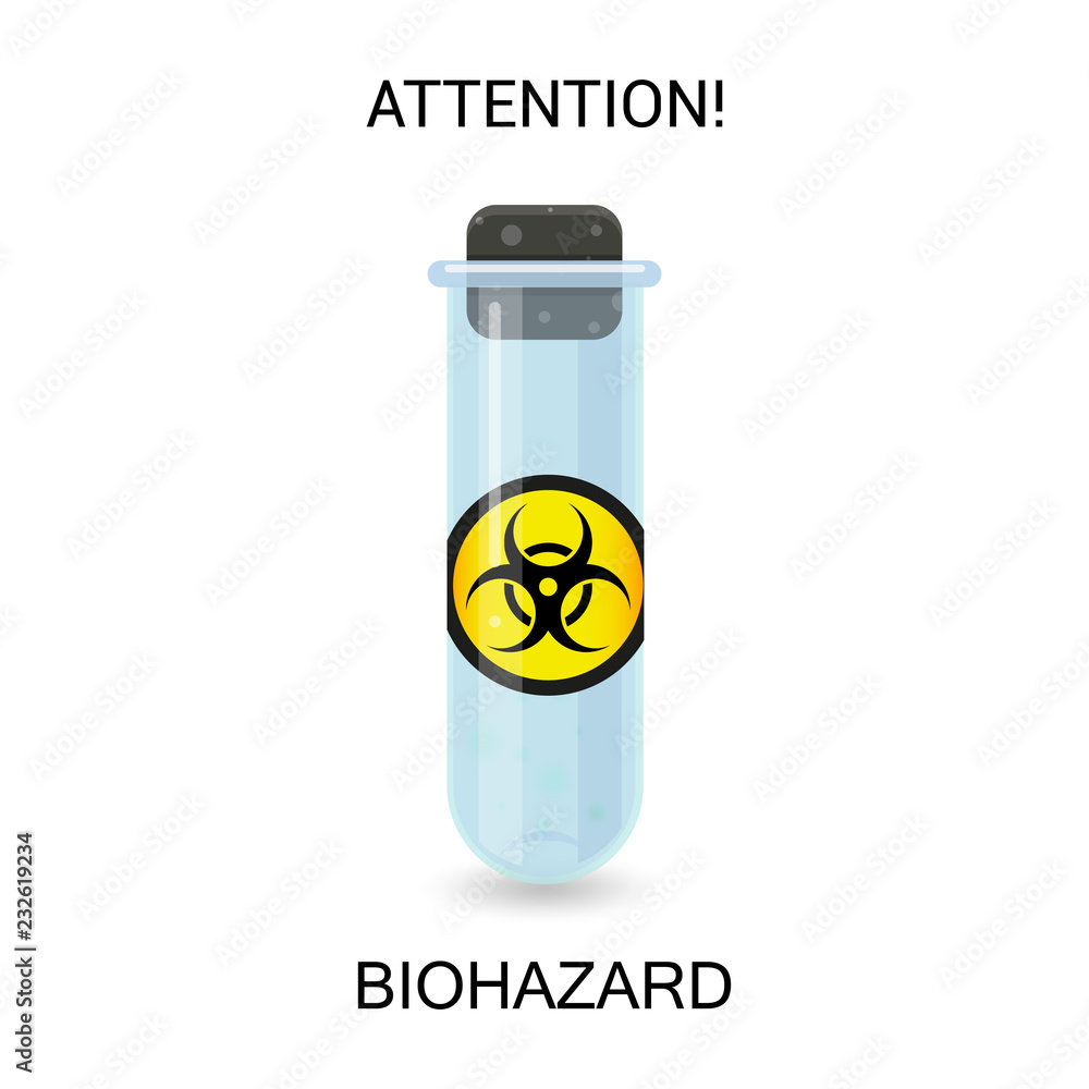 Laboratory flask with biological hazardous substance. Laboratory flask with biological hazardous substance.