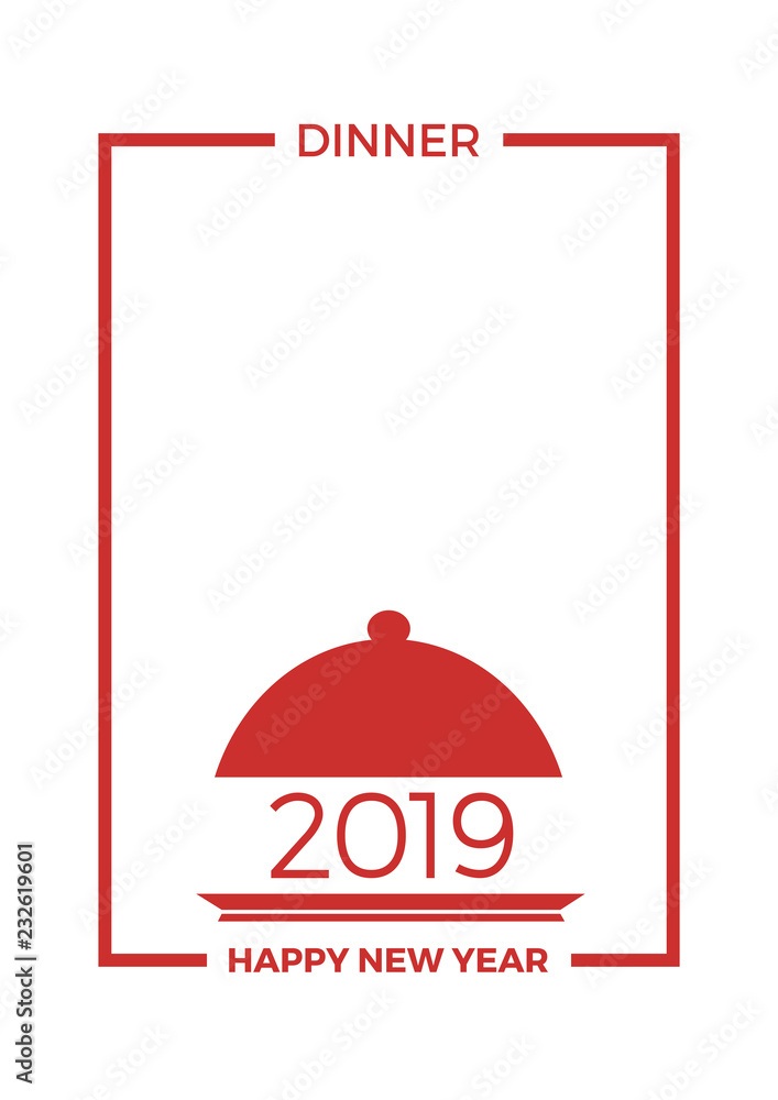 Naklejka premium 2019, New Year's Eve dinner, template for poster, cover and menu. Vector illustration