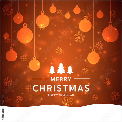 merry christmas and happy new year with bokeh and lens flare pattern on summer orange color background