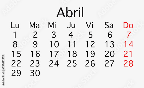 April 2019 planing Calendar