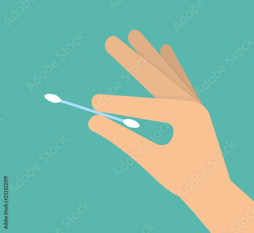 Hand holding ear cotton swab