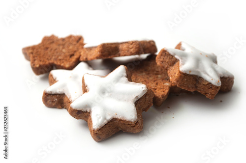 closeup of christmas biscuit in shaped star on white background