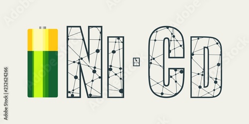Illustration of cylinder Nickel Cadmium battery. NiCd text
